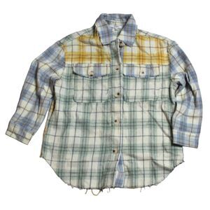 Polagram - Plaid Raw‎ Edge Shacket with Side Seam Pockets - Size M